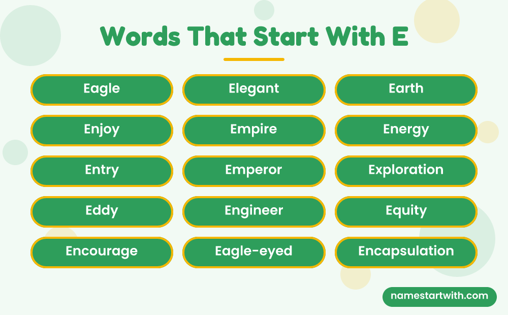 Words That Start With E: Eagle, Elegant, Earth, Enjoy, Empire, Energy and more