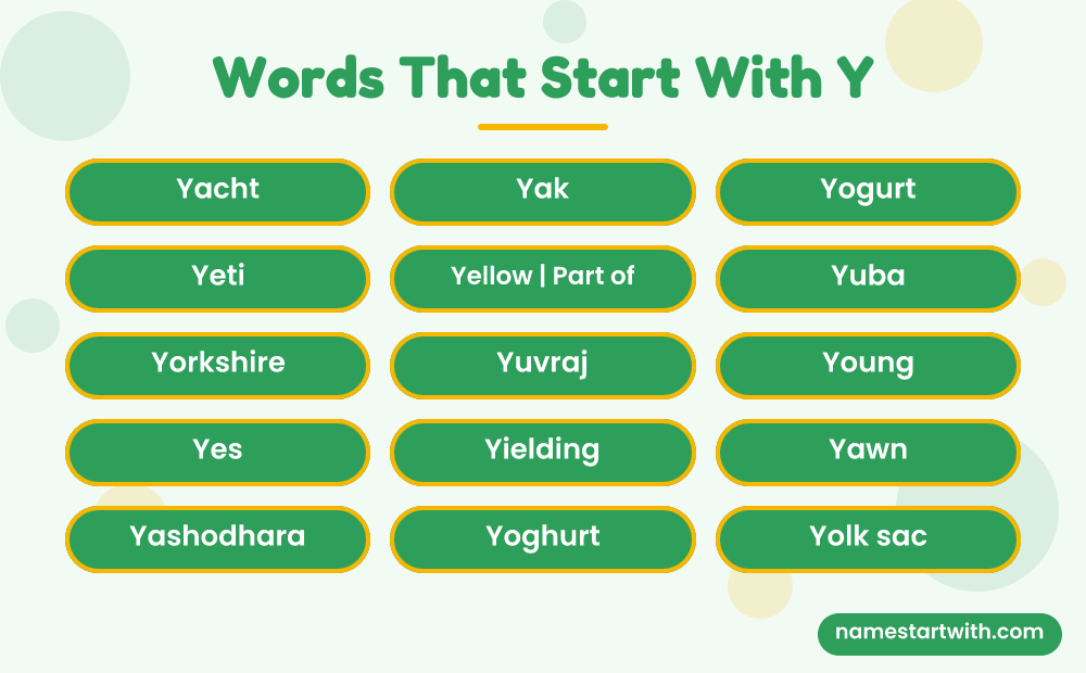 Words That Start With Y: Yacht, Yak, Yogurt, Yeti, Yellow | Part of, Yuba and more